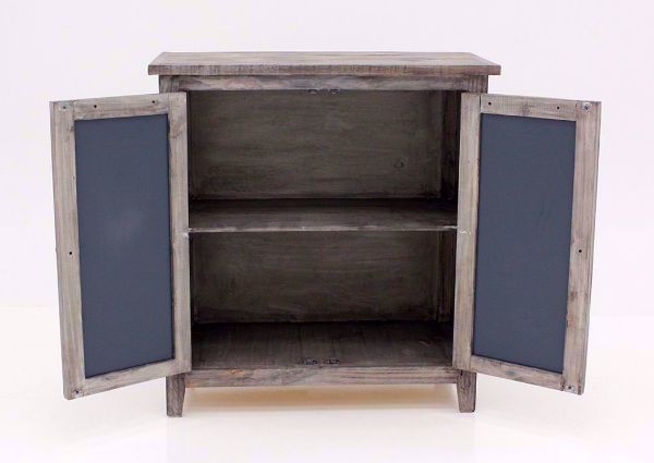 Distressed Gray Cathedral 2 Door Cabinet Facing Front with the Doors Open | Home Furniture Plus Bedding