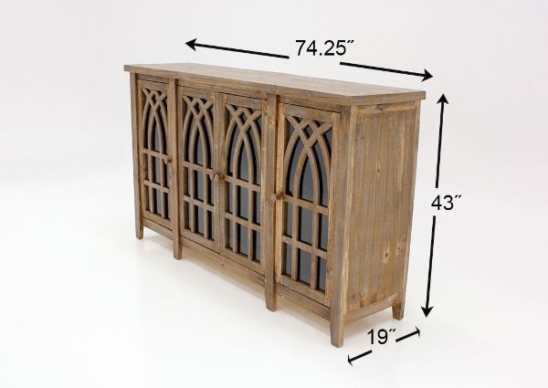 Dimension Details on the Light Brown Cathedral 4 Door Cabinet Facing Front | Home Furniture Plus Bedding
