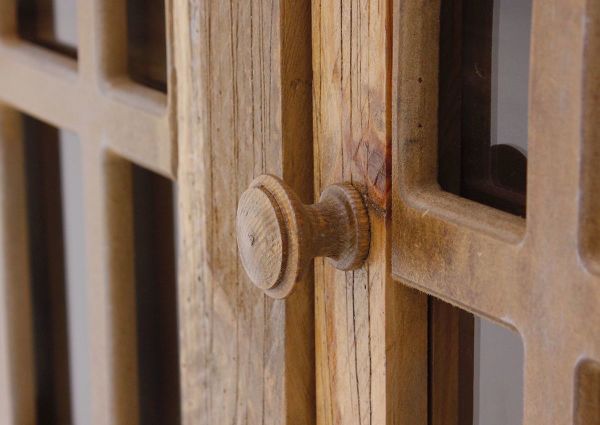 Light Brown Cathedral 4 Door Cabinet Showing the Wood Door Knob | Home Furniture Plus Bedding