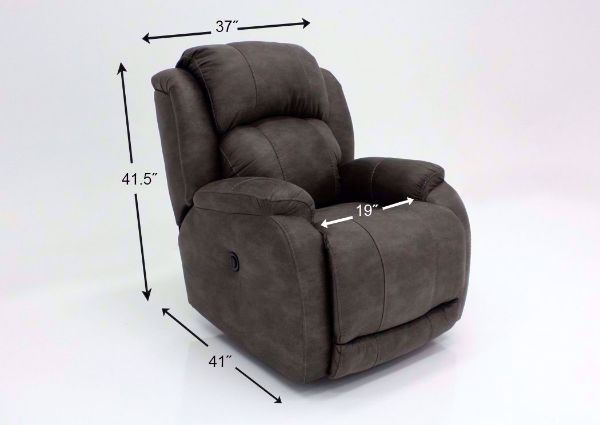 Denali Power Recliner by HomeStretch covered in a Steel Gray Microfiber Upholstery with Dimension Details | Home Furniture Plus Bedding