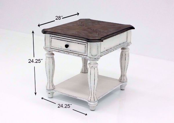 Distressed White Magnolia Manor End Table Dimensions | Home Furniture Plus Mattress
