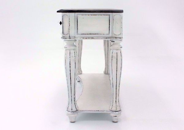 Distressed White Magnolia Manor Sofa/Console Table Showing the Side View | Home Furniture Plus Mattress
