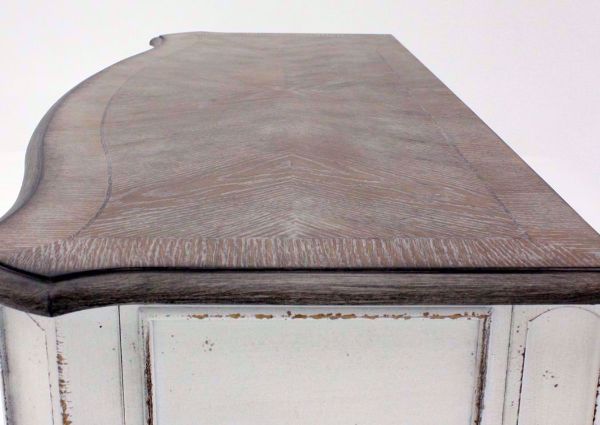 Distressed White Magnolia Manor Sofa/Console Table Showing the Brown Table Top Detail | Home Furniture Plus Mattress