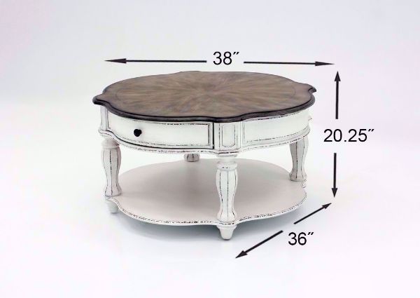Distressed White Magnolia Manor Round Coffee Table Dimensions | Home Furniture Plus Bedding