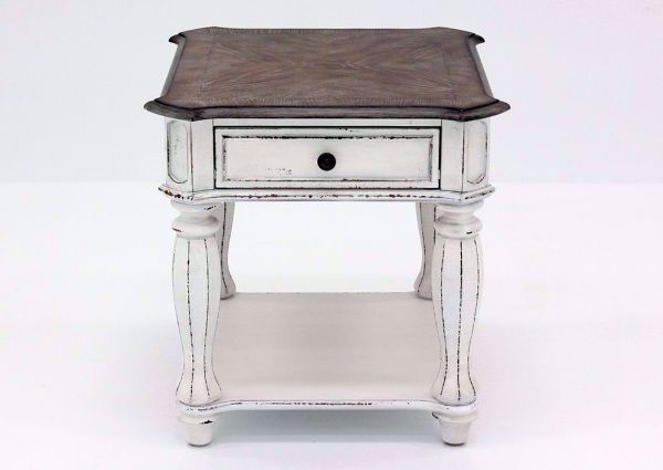Distressed White Magnolia Manor End Table, Front Facing | Home Furniture Plus Mattress