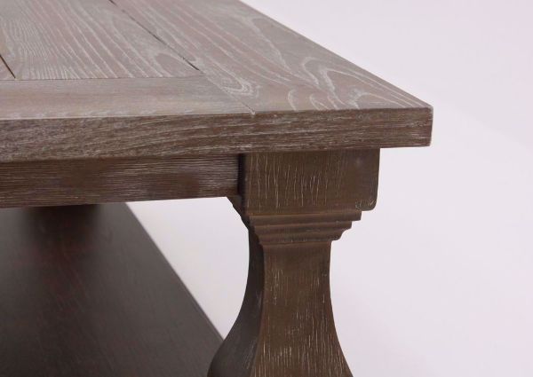 Top Corner of  the Johnelle Coffee Table by Ashley Furniture with a Weathered Gray and Brown Finish | Home Furniture Plus Mattress