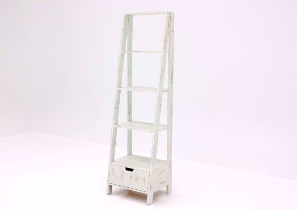 Rustic White Ladder Bookcase at an Angle | Home Furniture Plus Bedding