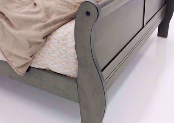 Gray Louis Philippe Queen Size Bed Showing the Footboard Sleigh Style Curved Detail | Home Furniture Plus Bedding