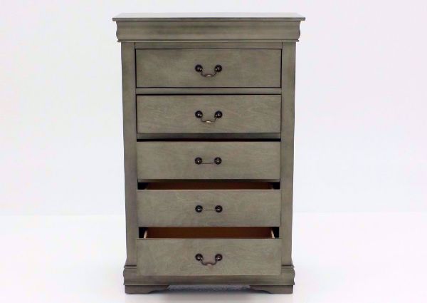 Gray Louis Philippe Chest of Drawers Facing Front With the Drawers Open | Home Furniture Plus Bedding