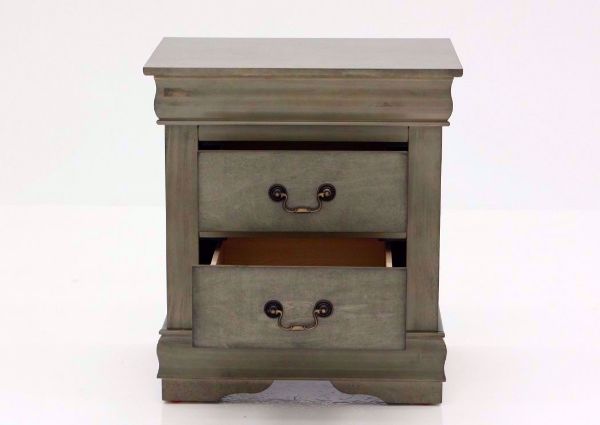 Gray Louis Philippe Nightstand Facing Front With the Drawers Open | Home Furniture Plus Mattress