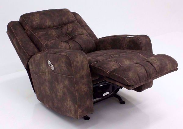 Brown Quantum Power Rocker Recliner at an Angle in a Fully Reclined Position | Home Furniture Plus Bedding
