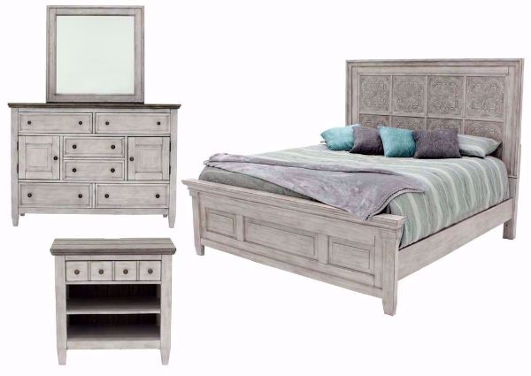 White Heartland Bedroom Set. Includes Queen Bed, Dresser With Mirror and 1 Nightstand | Home Furniture Plus Bedding