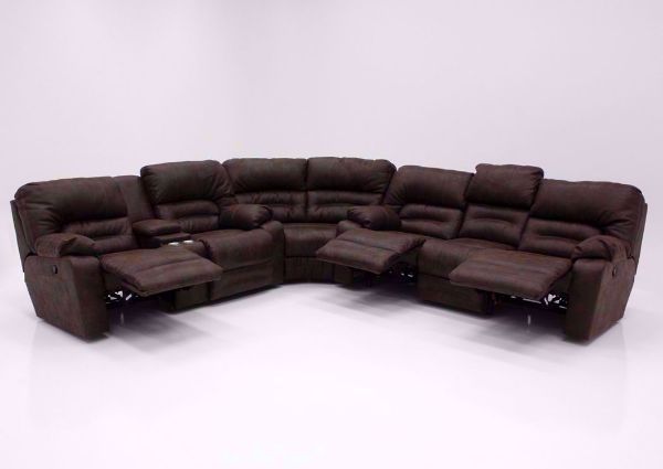 Brown Legacy Reclining Sectional Sofa, Front Facing in the Fully Reclined Position | Home Furniture Plus Bedding