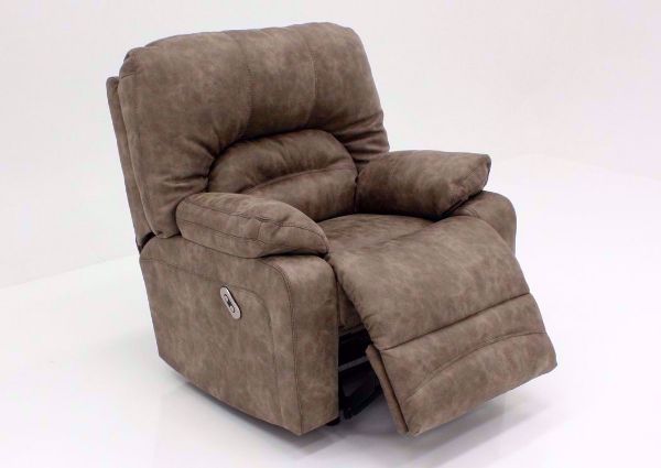 Tan Legacy POWER Rocker Recliner at an Angle with the Chaise Open Slightly  | Home Furniture Plus Mattress