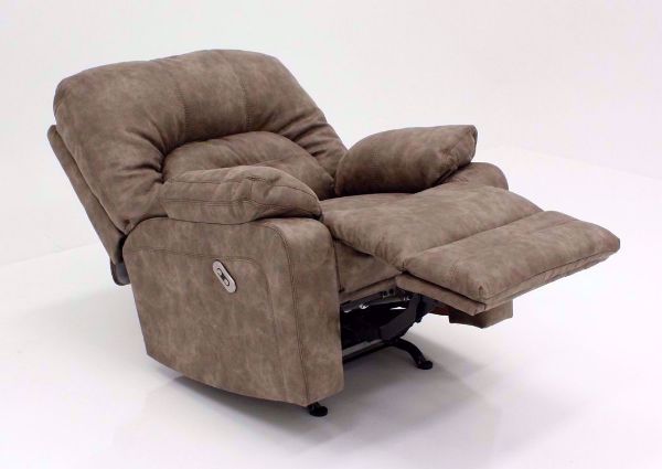 Tan Legacy POWER Rocker Recliner at an Angle in the Fully Reclined Position | Home Furniture Plus Mattress