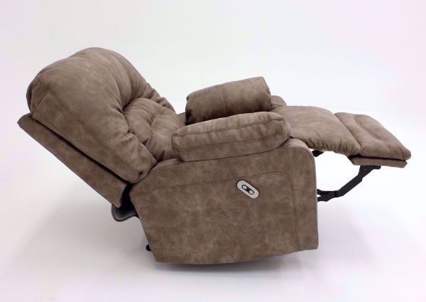 Tan Legacy POWER Rocker Recliner, Side View in a Fully Reclined Position | Home Furniture Plus Mattress