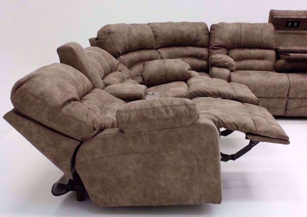 Tan Legacy POWER Reclining Sectional Left Side View in Fully Reclined Position | Home Furniture Plus Bedding