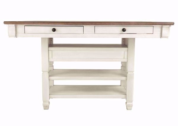 Antique White Bolanburg by Ashley Furniture Bar Height Table with Storage Drawers, Wine Storage and 2 Open Shelves | Home Furniture Plus Mattress