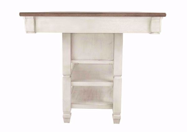 Side View of the Antique White Bolanburg by Ashley Furniture Bar Height Table with Storage Drawers, Wine Storage and 2 Open Shelves | Home Furniture Plus Mattress