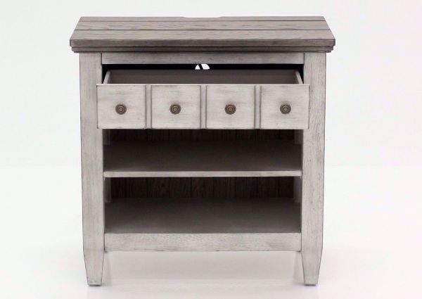 Rustic White Heartland Nightstand Facing Front With the Drawers Open | Home Furniture Plus Mattress