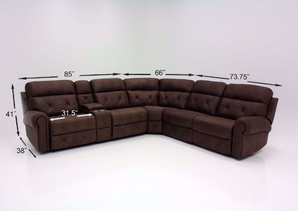 Dimension Details on the Dark Brown Berkley POWER Sectional Sofa | Home Furniture + Mattress