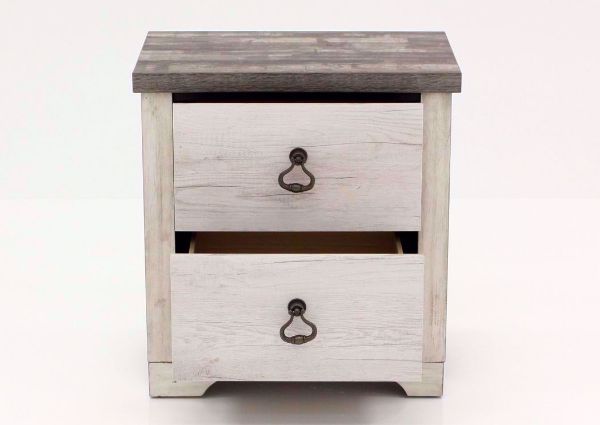 Driftwood Gray Patterson Nightstand Facing Front With the  Drawers Open | Home Furniture Plus Mattress