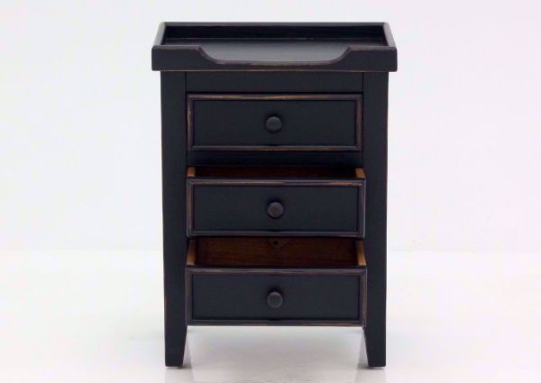 Black Chatham 3 Drawer End Table, Front Facing With the Drawers Open | Home Furniture Plus Bedding