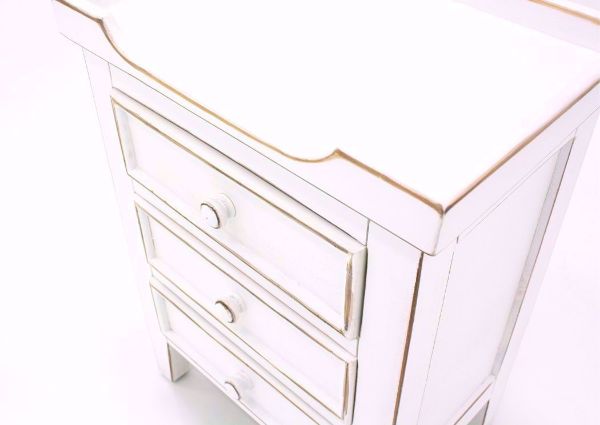 White Chatham 3 Drawer End Table Showing the Tray Top Design Details | Home Furniture Plus Bedding