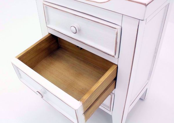 White Chatham 3 Drawer End Table Showing the Drawer Interior | Home Furniture Plus Bedding