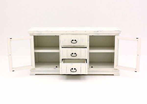 Grand Rustic TV Stand 64 Inch, White, Front Facing, Open | Home Furniture Plus Bedding
