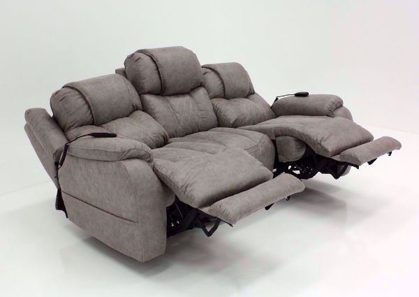 Soft Brown Daytona POWER Reclining Sofa at an Angle in the Fully Reclined Position | Home Furniture Plus Bedding