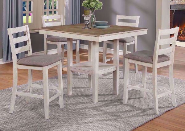 Distressed White Two-Tone Tahoe 5 Piece Pub Dining Set in a Room Setting | Home Furniture Plus Bedding