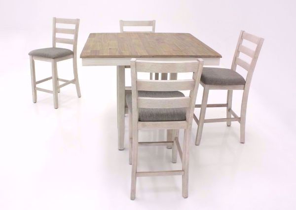 Distressed White Two-Tone Tahoe 5 Piece Pub Dining Set Showing the Side View | Home Furniture Plus Bedding