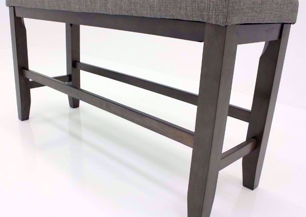 Dark Gray Bardstown Bar Height Dining Bench at an Angle Showing the Wood Leg Detail | Home Furniture Plus Mattress