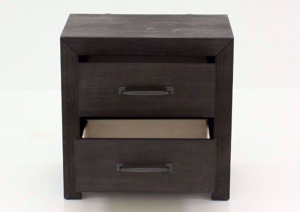 Dark Brown Shelby Nightstand Facing Front With the Drawers Open | Home Furniture Plus Mattress