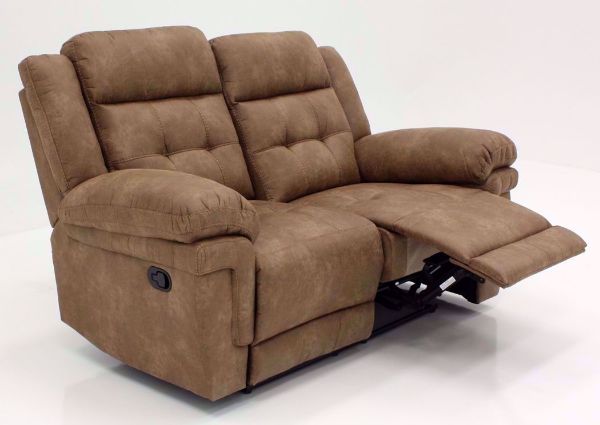 Brown Anastasia Reclining Loveseat at an Angle with One Recliner Open | Home Furniture Plus Bedding