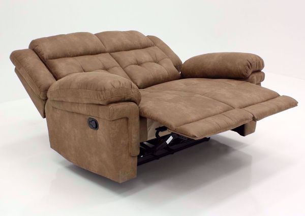 Light Brown Anastasia Reclining Loveseat at an Angle in a Fully Reclined Position | Home Furniture Plus Bedding