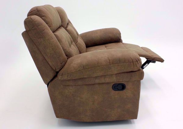 Light Brown Anastasia Reclining Loveseat, Side View with One Recliner Open | Home Furniture Plus Bedding