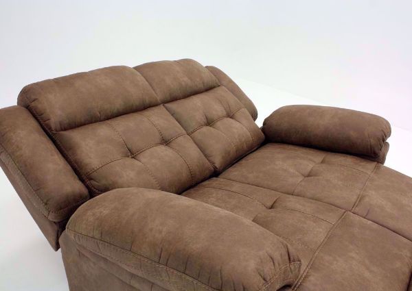 Light Brown Anastasia Reclining Loveseat at an Angle in a Reclined Position | Home Furniture Plus Bedding