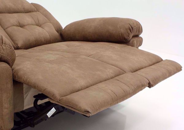 Light Brown Anastasia Reclining Loveseat at an Angle Showing the Chaise Open | Home Furniture Plus Bedding