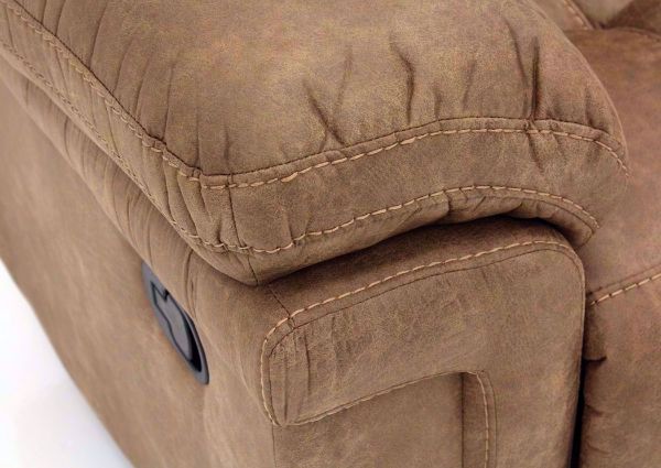 Light Brown Anastasia Reclining Loveseat Pillow Arm Detail | Home Furniture Plus Bedding