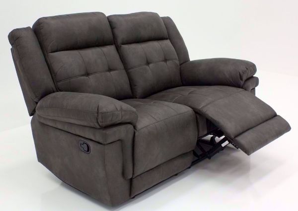 Gray Anastasia Recliner Loveseat at an Angle with One Recliner Open | Home Furniture Plus Bedding