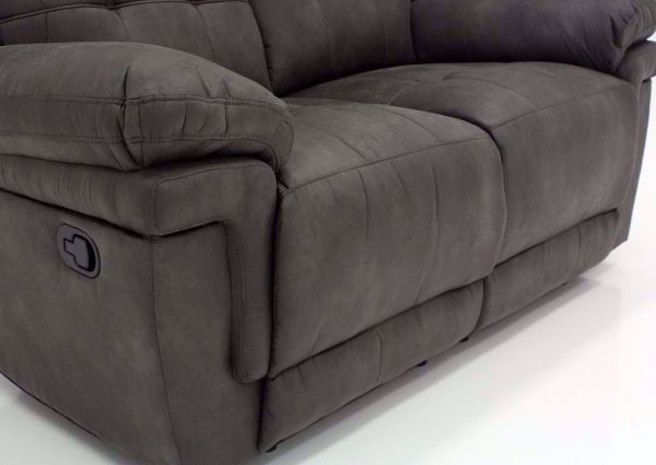 Gray Anastasia Recliner Loveseat at an Angle Showing the Chaise in a  Closed Position | Home Furniture Plus Bedding