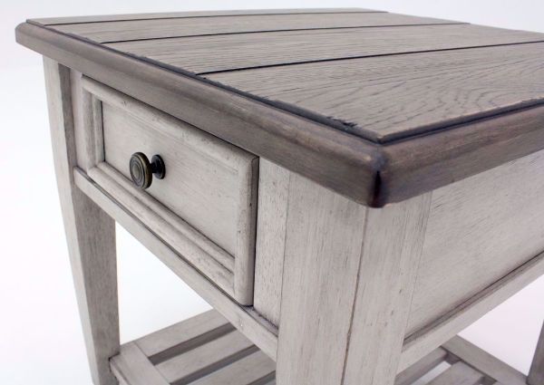 White and Brown Heartland Drawer End Table at an Angle Showing the Drawer Front | Home Furniture Plus Bedding