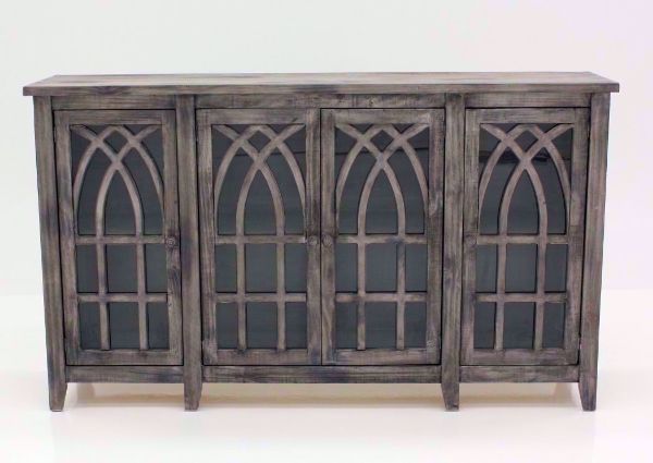 Distressed Gray Cathedral 4 Door Cabinet Facing Front | Home Furniture Plus Bedding