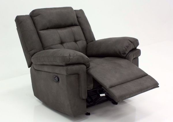 Gray Anastasia Glider Recliner at an Angle with the Chaise Open | Home Furniture Plus Bedding