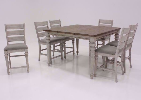 White Two-Tone Heartland 7 Piece Bar Height Table Set at an Angle | Home Furniture Plus Mattress