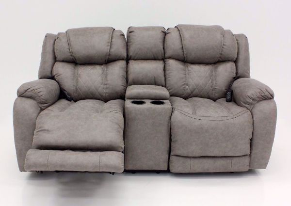 Soft Brown Daytona POWER Reclining Loveseat, Front Facing with One Recliner Open | Home Furniture Plus Bedding