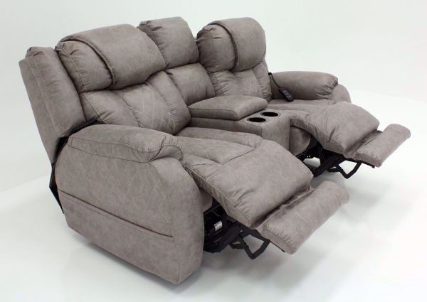 Soft Brown Daytona POWER Reclining Loveseat at an Angle with the Recliners Open | Home Furniture Plus Bedding