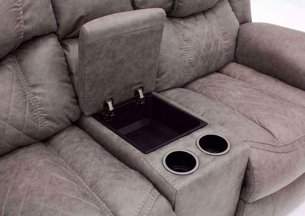Soft Brown Daytona Reclining Loveseat Storage Console View | Home Furniture Plus Bedding